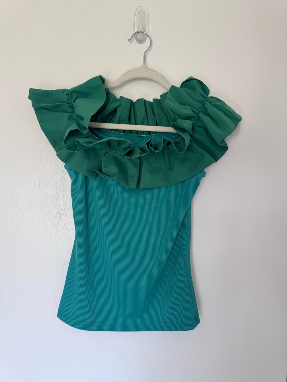 Emerald Ruffle Off-Shoulder Tank Top